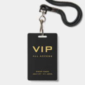Modern Goud VIP All Access Pass Evenement ID Badge (Voorzijde met lanyard)