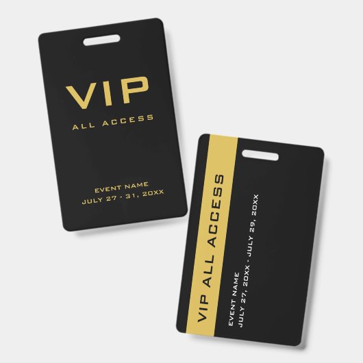 Modern Goud VIP All Access Pass Evenement ID Badge (Voor- en achterkant)