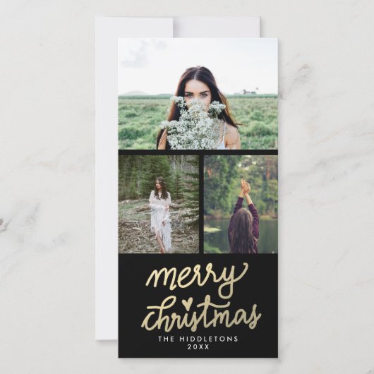 Modern Goud Vrolijk Kerstfeest Handgeschreven Feestdagenkaart (Voorkant)