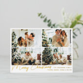 Modern Goud Vrolijk Kerstfeest Vier Fotocollage Folie Feestdagenkaart (Staand Voorkant)