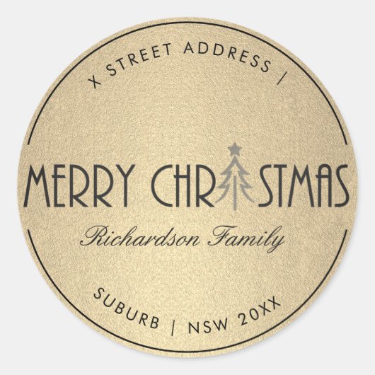 MODERN GOUD VROLIJK KERSTMIS VAKANTIEADRES RONDE STICKER (Voorkant)