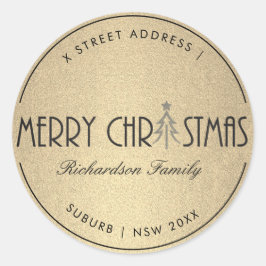 MODERN GOUD VROLIJK KERSTMIS VAKANTIEADRES RONDE STICKER