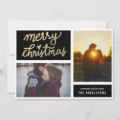 Modern Goud Vrolijk Kerstscript Twee foto's Feestdagenkaart (Voorkant)