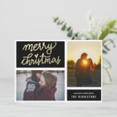 Modern Goud Vrolijk Kerstscript Twee foto's Feestdagenkaart (Staand voorkant)