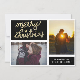 Modern Goud Vrolijk Kerstscript Twee foto's Feestdagenkaart