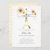 Modern Goud Vuurwerk Eiffel Paris Vrijgezellenfees Kaart (Voorkant / Achterkant)