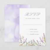 Modern Goud & Waterverf Lavendel Bloemen Bruiloft RSVP Kaartje (Voorkant / Achterkant)