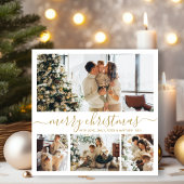 Modern Goud Wit 4 Foto Collage Kerstmis Feestdagenkaart