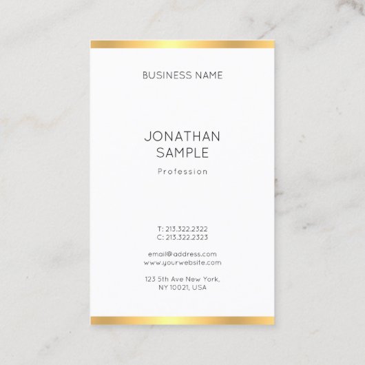 Modern Goud Wit Eenvoudige Elegante Sjabloon Trend Visitekaartje (Achterkant)