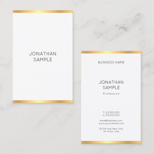 Modern Goud Wit Eenvoudige Elegante Sjabloon Trend Visitekaartje (Voorkant / Achterkant)