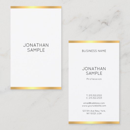 Modern Goud Wit Eenvoudige Elegante Sjabloon Trend Visitekaartje (Voorkant / Achterkant)