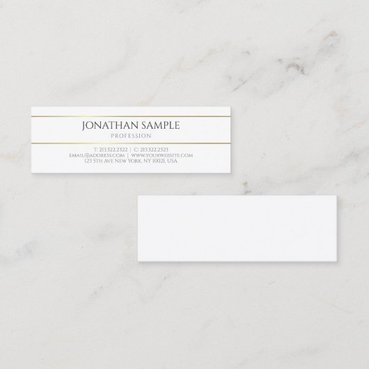 Modern Goud Wit Elegant Professionele Sjabloon Mini Visitekaartje (Voorkant / Achterkant)
