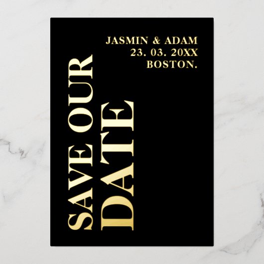 Modern Goud Wit Foto Bruiloft Save the Date Folie Uitnodiging (Voorkant)
