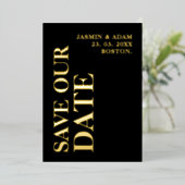 Modern Goud Wit Foto Bruiloft Save the Date Folie Uitnodiging (Staand Voorkant)