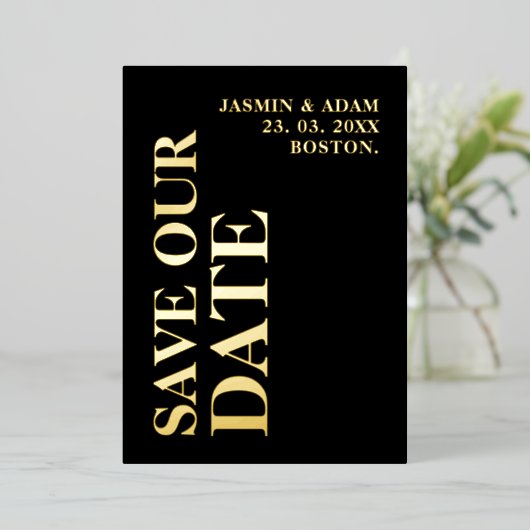Modern Goud Wit Foto Bruiloft Save the Date Folie Uitnodiging (Staand Voorkant)