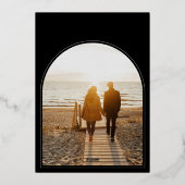 Modern Goud Wit Foto Bruiloft Save the Date Folie Uitnodiging (Achterkant)