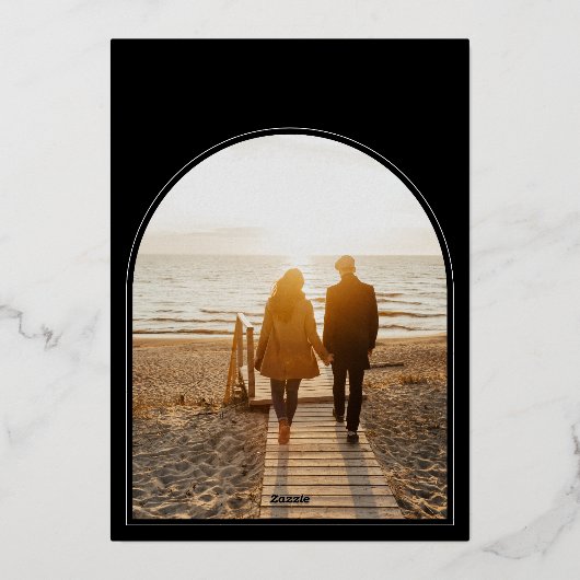 Modern Goud Wit Foto Bruiloft Save the Date Folie Uitnodiging (Achterkant)