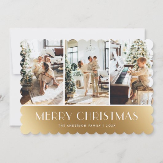 Modern Goud Wit Foto Vrolijk Kerstfeest Kaart (Voorkant)