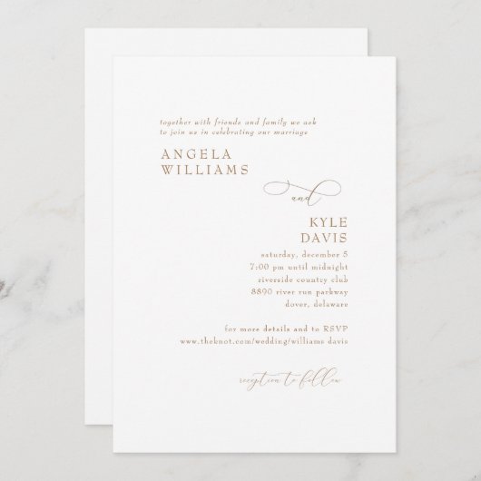 Modern Goud & Wit Geen Ouders Bruiloft Uitnodiging (Voorkant / Achterkant)