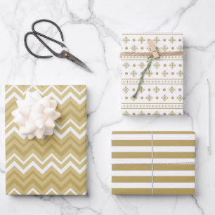 Modern Goud Wit Geometrische Stripe Kerstmis Inpakpapier Vel