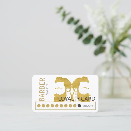 Modern goud wit kapper salon loyaliteit punch visitekaartje (Staand voorkant)