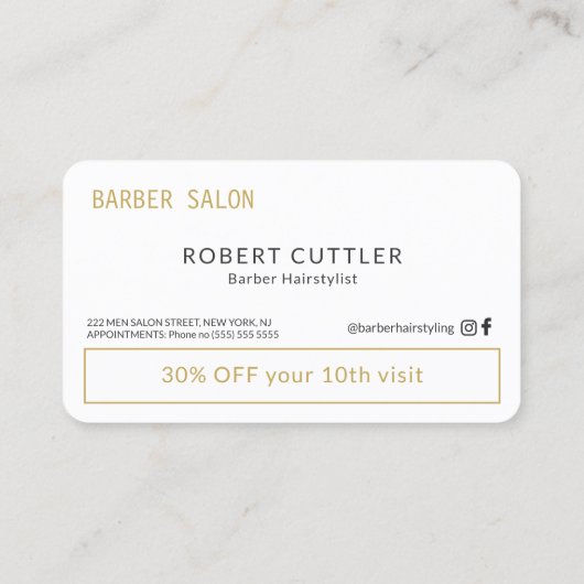 Modern goud wit kapper salon loyaliteit punch visitekaartje (Achterkant)