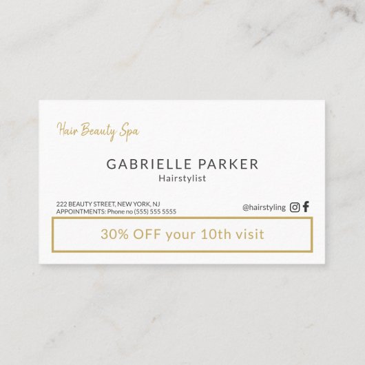 Modern goud wit kapsalon loyaliteit punch visitekaartje (Achterkant)