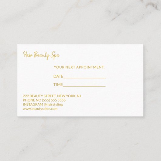 Modern goud wit kapsalon volgende afspraak visitekaartje (Achterkant)