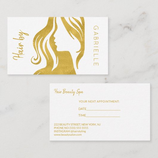 Modern goud wit kapsalon volgende afspraak visitekaartje (Voorkant / Achterkant)