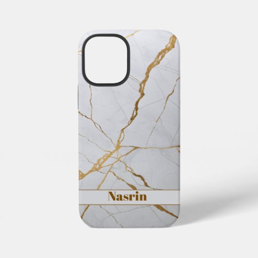 Modern Goud & Wit Marmer Minimalistische Luxe iPhone Hoesje (Achterkant)
