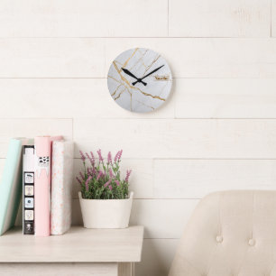 Modern Goud & Wit Marmer Minimalistische Luxe Ronde Klok