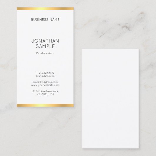 Modern Goud Wit Minimalist Professioneel Verticaal Visitekaartje (Voorkant / Achterkant)