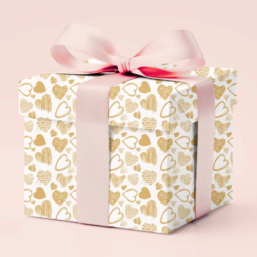 Modern Goud Wit Romantisch Liefde Hart Doodle Cadeaupapier