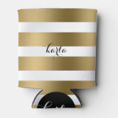 Modern Goud & Wit Streepjespatroon Monogram Blikjeskoeler (Voorkant)