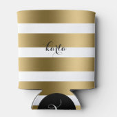 Modern Goud & Wit Streepjespatroon Monogram Blikjeskoeler (Achterkant)
