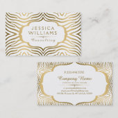 Modern Goud & Wit Zebra Swirly Lijst Visitekaartje (Voorkant / Achterkant)