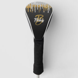 Modern Goud Zilver Glitter Drip Monogram Sprankel Golfheadcover