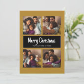 Modern Goud Zwart 4 Fotocollage Vrolijk Kerstfeest Feestdagenkaart (Staand voorkant)