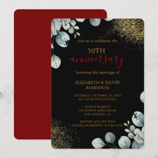 Modern Goud Zwart 50ste Trouwen Jubileum Kaart (Voorkant / Achterkant)