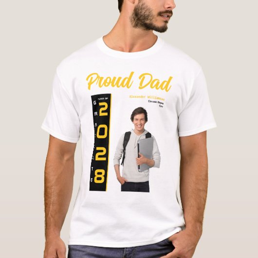 Modern Goud Zwart Afstuderen Foto Trotse Vader T-shirt (Voorkant)