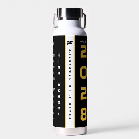 Modern Goud Zwart Afstuderen Waterfles (Voorkant)