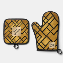 Modern Goud Zwart  Art Deco Collectie Ovenwant & Pannenlap Set