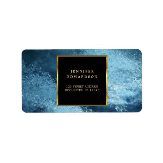 Modern goud zwart blauw ijs retouradres etiket (Voorkant)