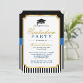 Modern Goud Zwart Blauw Strepen Graduation Party Kaart (Staand voorkant)