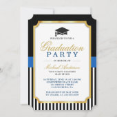 Modern Goud Zwart Blauw Strepen Graduation Party Kaart (Voorkant)