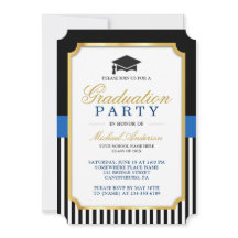 Modern Goud Zwart Blauw Strepen Graduation Party