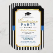 Modern Goud Zwart Blauw Strepen Graduation Party Kaart (Voorkant / Achterkant)
