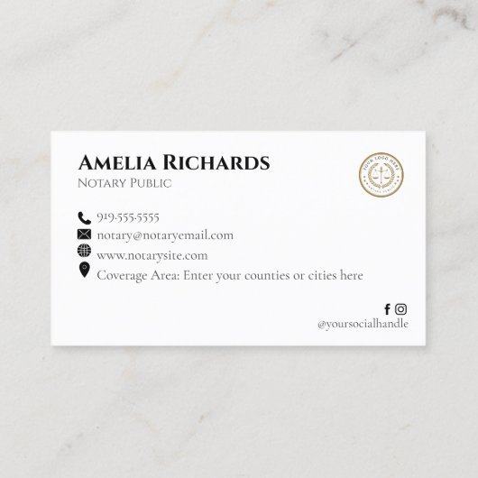 Modern Goud & Zwart Elegant Notaris Publiek Visitekaartje (Achterkant)