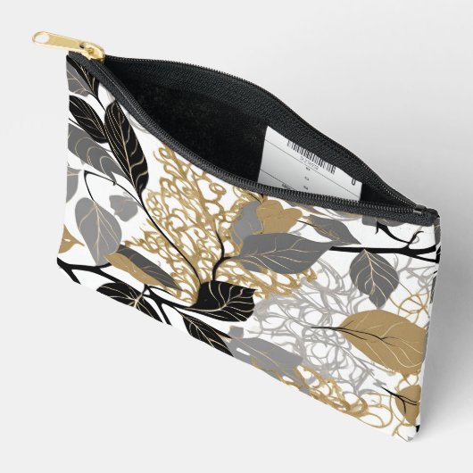 Modern goud, zwart en grijs blad wijnstok ontwerp etui (Open)