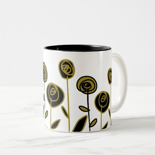 Modern goud zwart en wit tweekleurige koffiemok (Voorkant rechts)